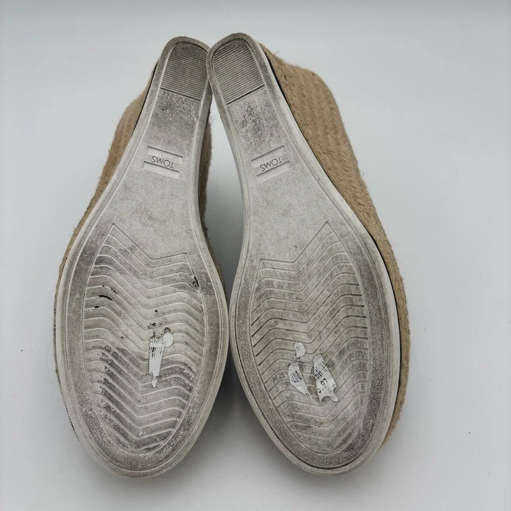 TOMS Black Woven Wedges with‎ Tan Espadrille